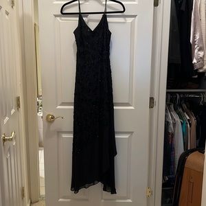Vintage Black maxi gown dress with beading and sheer bottom fits about a 4p
